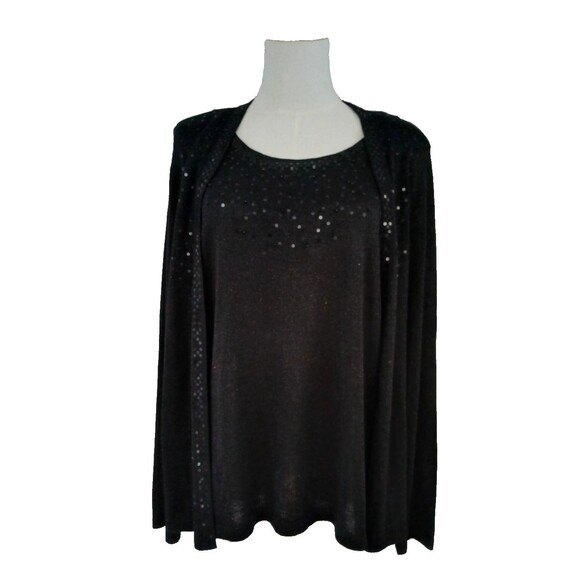 NWT Elementz Women's LARGE Black Sweater Tank Sequin One Piece Long Sleeve Work - Picture 1 of 11